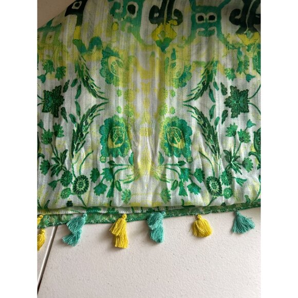 Dept. 222 Green & Yellow Floral Patterned Scarf/Shawl Wrap With Tassels - Picture 7 of 7